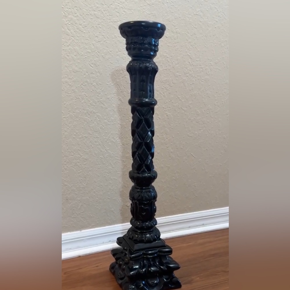 28 inch Tall Vintage Gothic Intricate Black Resin Tabletop or Floor Candlestick